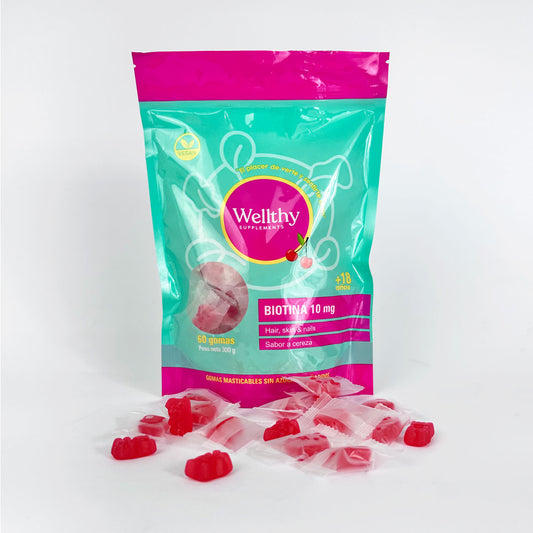 Gomas Masticables de Biotina 10mg – WEALLTHY (Sabor a Cereza)